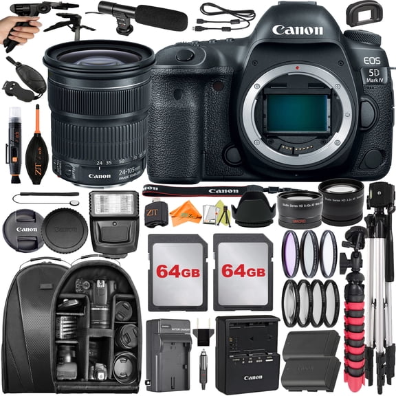 Canon EOS 5D Mark IV DSLR Camera with 24-105mm Lens + 64GB + Backpack Case + Telephoto + ZeeTech Accessory Bundle (International Version)