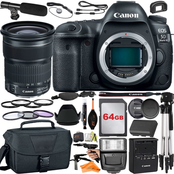 Canon EOS 5D Mark IV DSLR Camera with 24-105mm Lens + SanDisk 64GB + Microphone + Flash + ZeeTech Accessory Bundle (International Version)