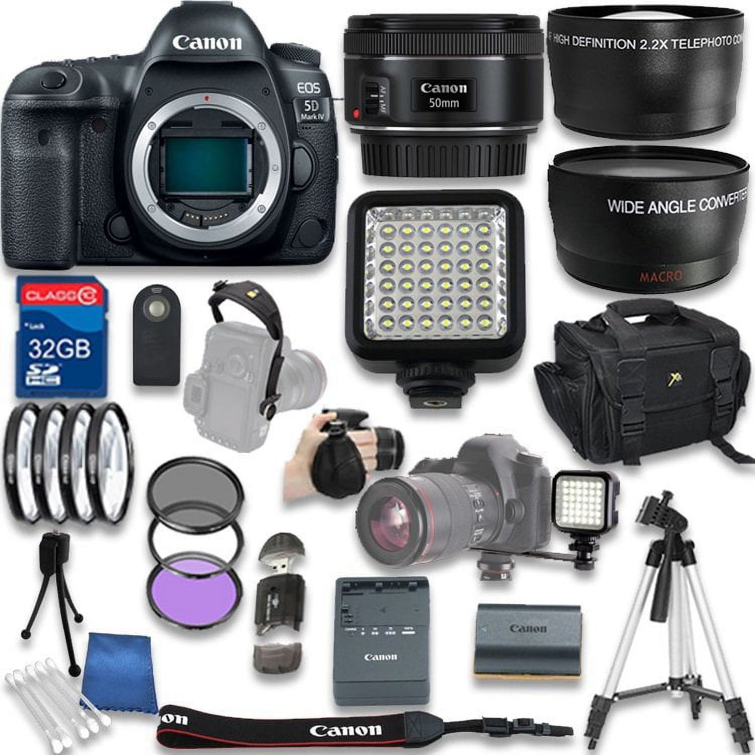 canon eos 5d mark iv dslr camera with canon ef 50mm f/1.8 stm lens + 32gb sd memory card + accessory bundle - international version (International Version)