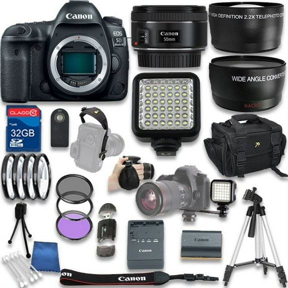 canon eos 5d mark iv dslr camera with canon ef 50mm f/1.8 stm lens + 32gb sd memory card + accessory bundle - international version