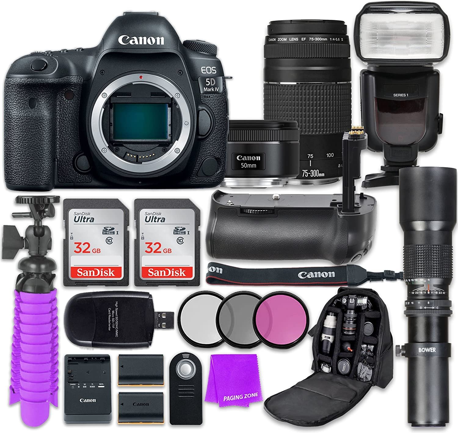 Canon EOS 5D Mark IV DSLR with EF 50mm F/1.8 STM & 75-300mm F/4-5.6 III Lenses - New, Wi-Fi Enabled Accessory Bundle - image 1 of 4