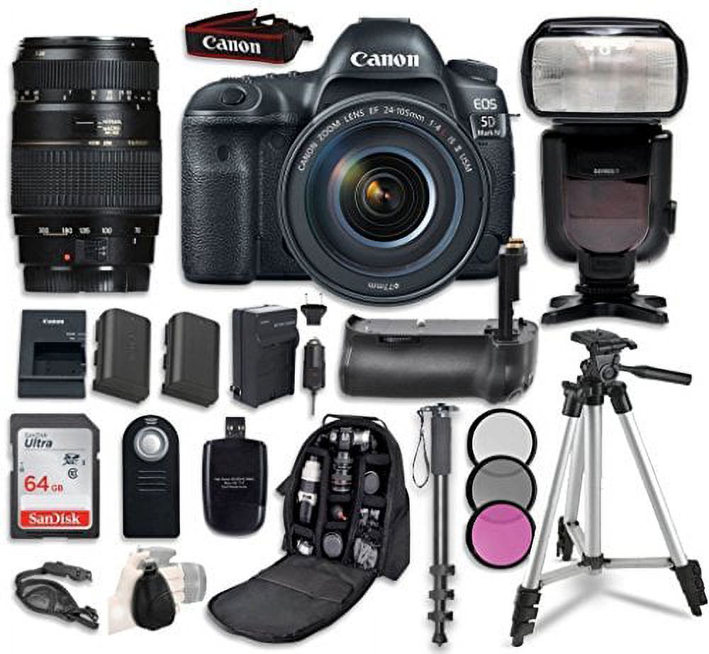 Canon EOS 5D Mark IV Digital SLR Camera Bundle with EF 24-105mm f/4L IS II USM Lens + Tamron Zoom AF 70-300mm f/4-5.6 Lens + Professional Accessory Bundle (14 items) - image 1 of 1