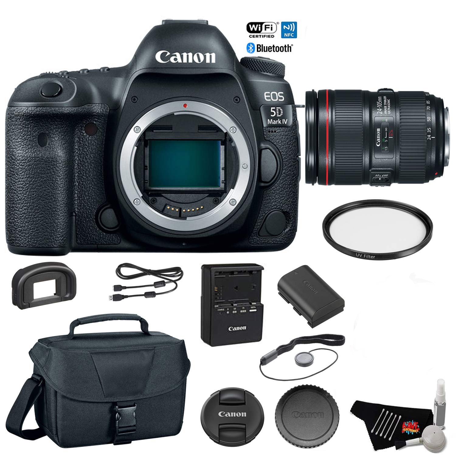 Canon EOS 5D Mark IV Digital SLR Camera with 24-105mm f/4L II Lens - Bundle with UV Filter + Canon Carrying Bag + Cleani - image 1 of 6