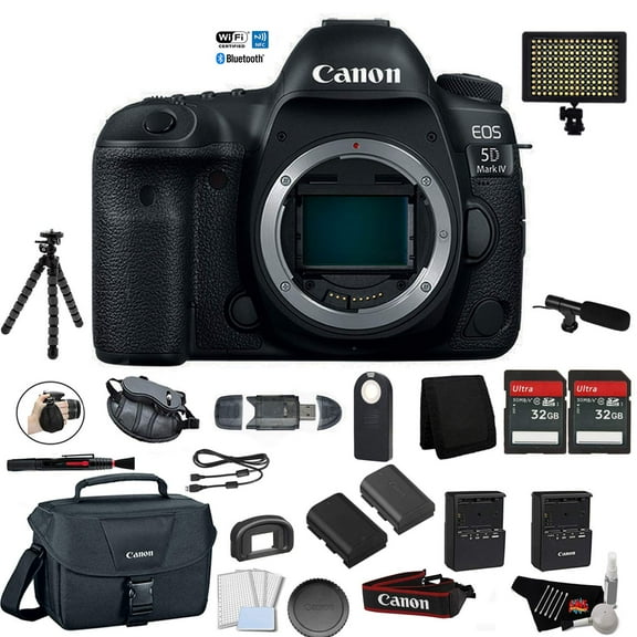Canon EOS 5D Mark IV Full Frame Digital SLR Camera Body Bundle +Microphone + Screen Protectors + LED Light + 2 x 32GB Memory Cards (International Version)