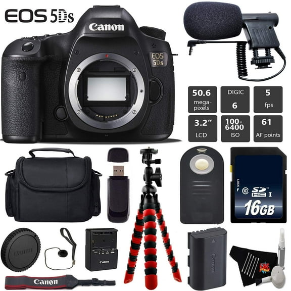Canon EOS 5DS DSLR Camera (Body Only) + Wireless Remote + Condenser Microphone + Case + Wrist Strap + Tripod + Card Reader - Intl Model