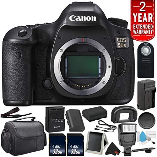 Canon EOS 5DS Digital SLR Camera 0581C002 (Body Only) - Bundle with 32GB Memory Card + Spare Battery + Digital Slave Flash + More (Intl Model) with 2 Year Seller Warranty