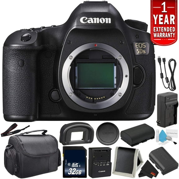 Canon EOS 5DS Digital SLR Camera 0581C002 (Body Only) - Bundle with 32GB Memory Card + Spare Battery + More (International Version)