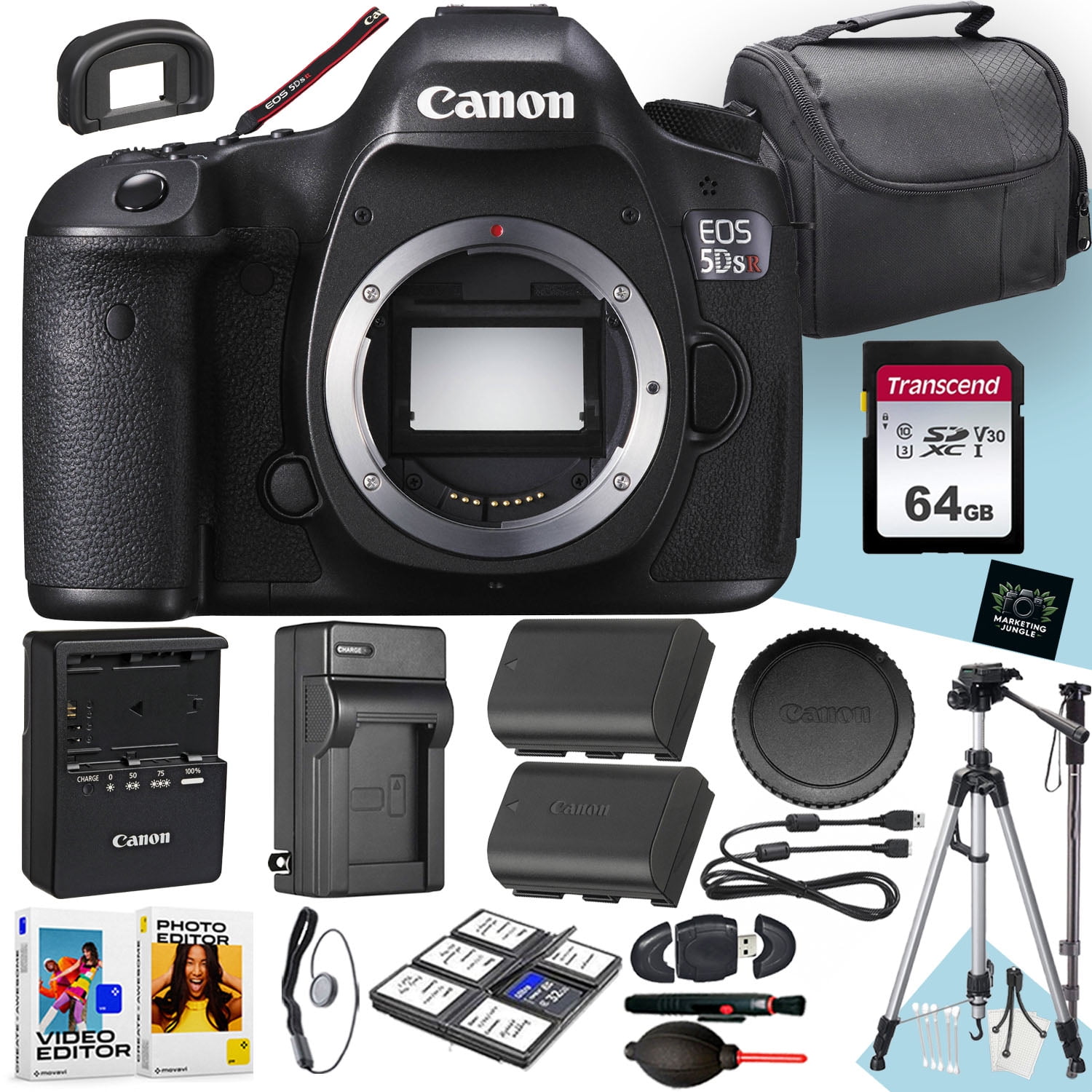 Canon EOS 5DS R DSLR Camera (Body Only) + 64 GB Memory + Extra Battery +  Battery Charger + Filters + Tripod + Monopod + More (23pc Bundle)