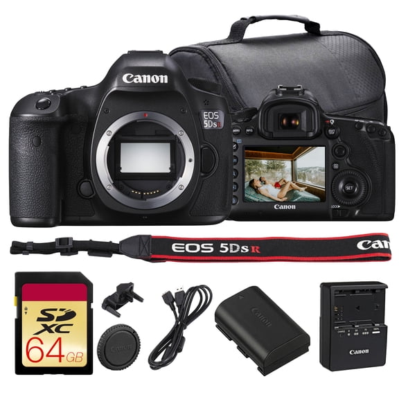 Canon EOS 5DS R DSLR Camera Bundle | 50.6MP Full-Frame Sensor, Low-Pass Filter Cancellation, Dual DIGIC 6 & Advanced AF System | Great for Studio & Commercial Photos (0582C002) + 64GB Card + Bag
