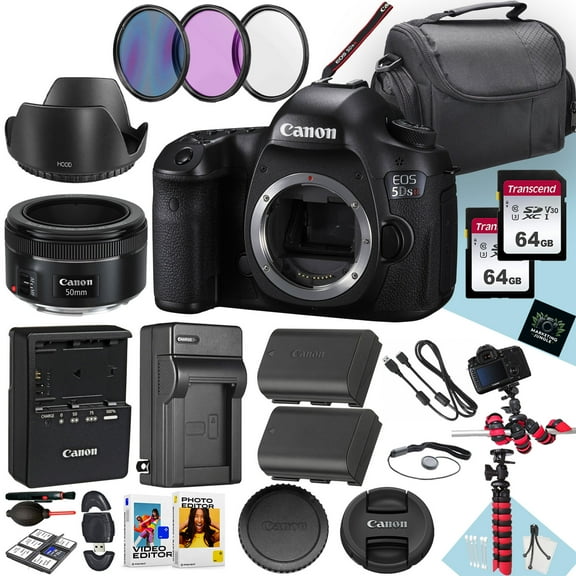 Canon EOS 5DS R DSLR Camera With Canon EF 50mm f/1.8 STM Lens + 128 GB Memory + Extra Battery + Extra Charger + Filters + More (30pc Bundle) (International Version)