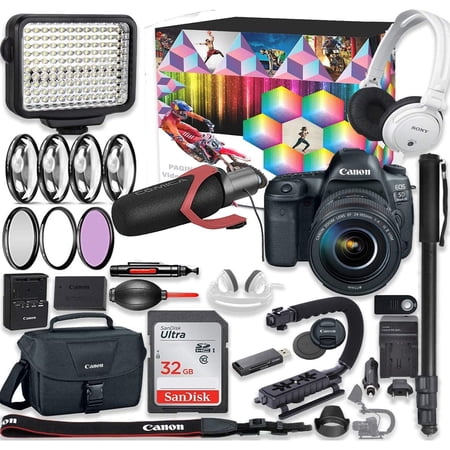 Canon EOS 5d Mark IV DSLR Camera Premium Video Creator Kit w/Canon 24-105mm f/4L is II USM Lens + Sony Monitor Series Headphones + Video LED Light + 32gb Memory + Monopod + High End Accessory Bundle