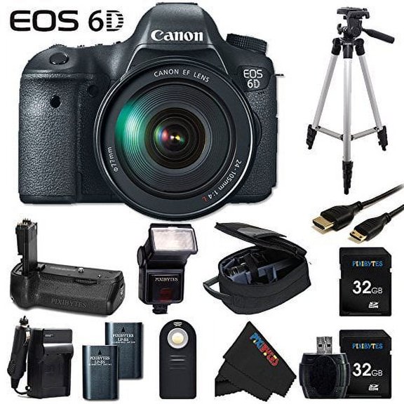 Canon EOS 6D 20.2 MP CMOS Digital SLR Camera with 3.0-Inch LCD and EF 24-105mm IS USM Lens + Pixi-Advanced Accessory Bundle