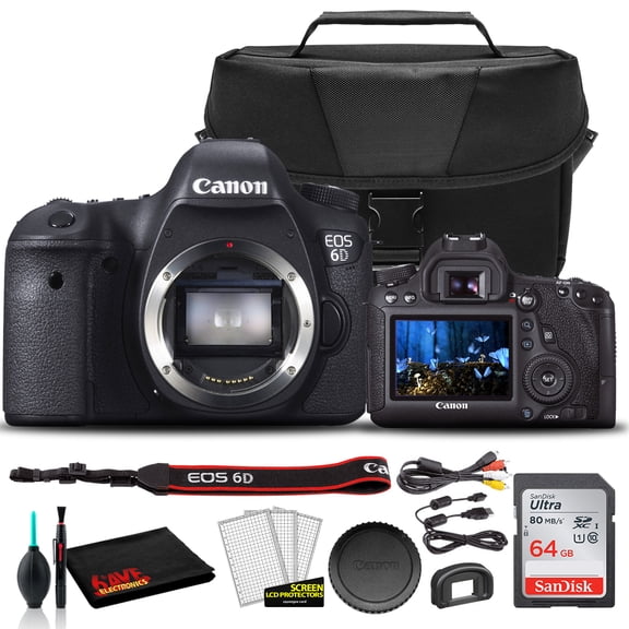 Canon EOS 6D DSLR Camera (Body Only) with Bag, SanDisk 64GB Card, Cleaning Set & Accessories (Intl Model)(International Model)