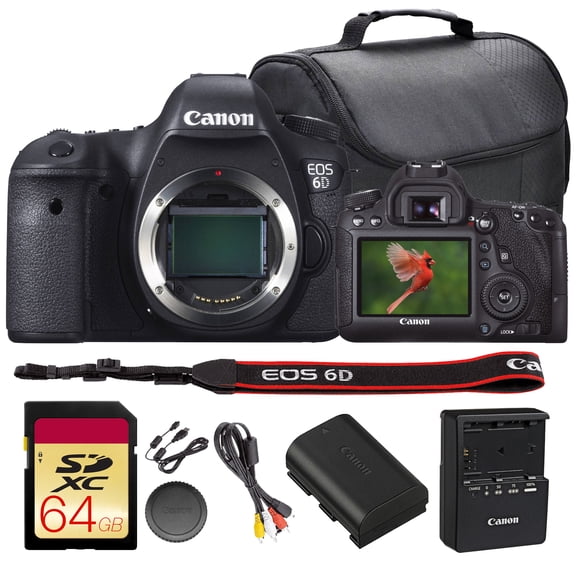 Canon EOS 6D DSLR Camera Bundle | 20.2MP Full-Frame Sensor, DIGIC 5+, Built-In Wi-Fi & GPS with 11-Point AF System | Great for Travel & Landscape Photos (8035B002) + 64GB Card + Camera Bag