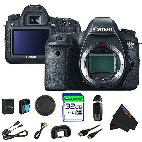 canon eos 6d digital slr camera body + 32 gb pixi-basic accessory bundle