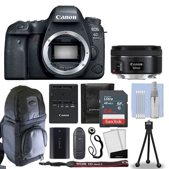 Canon EOS 6D MARK II DSLR Camera + 50mm F/1.8 STM Lens + 64GB & More Kit NEW - International Version