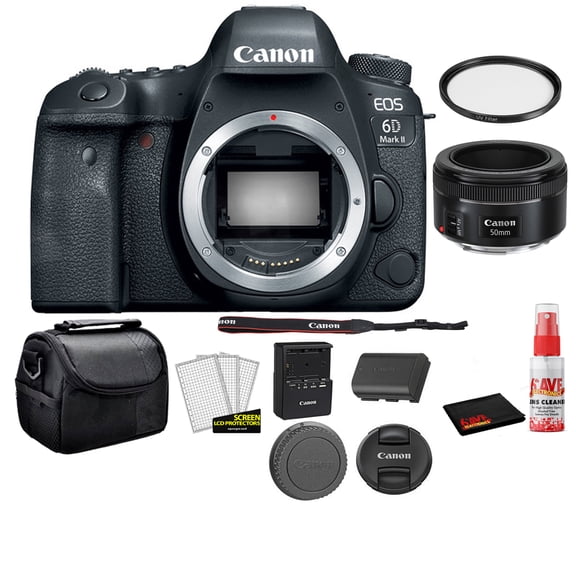 Canon EOS 6D Mark II 26.2MP Full Frame Digital SLR Camera (Body) 1897C002 Bundle Kit with Canon EF 50mm f/1.8 STM Lens + More(International Model)