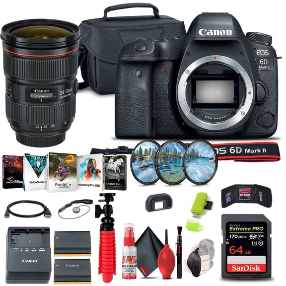 Canon EOS 6D Mark II DSLR Camera (1897C002) + Canon EF 24-70mm Lens + More (International Version)