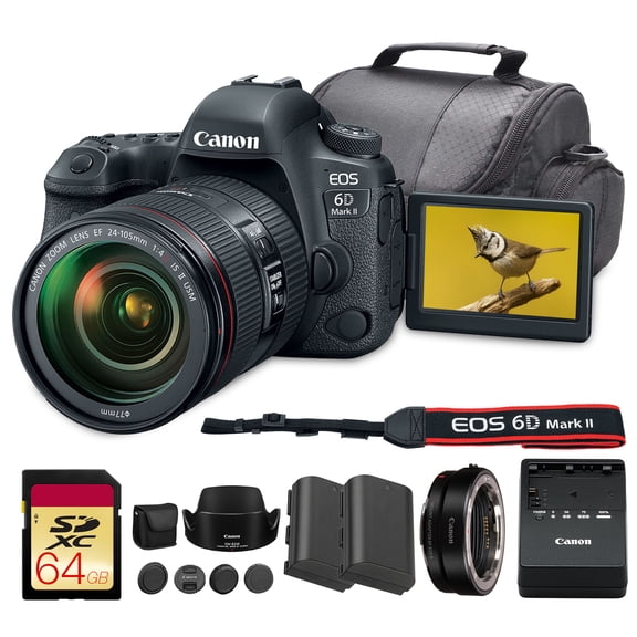 Canon EOS 6D Mark II DSLR Camera with 24-105mm f/4L II Lens Bundle | 26.2MP Full-Frame Sensor, Dual Pixel CMOS AF & Vari-Angle LCD | For Travel & Everyday Photos + Adapter EF-EOS R + 64GB Card + More