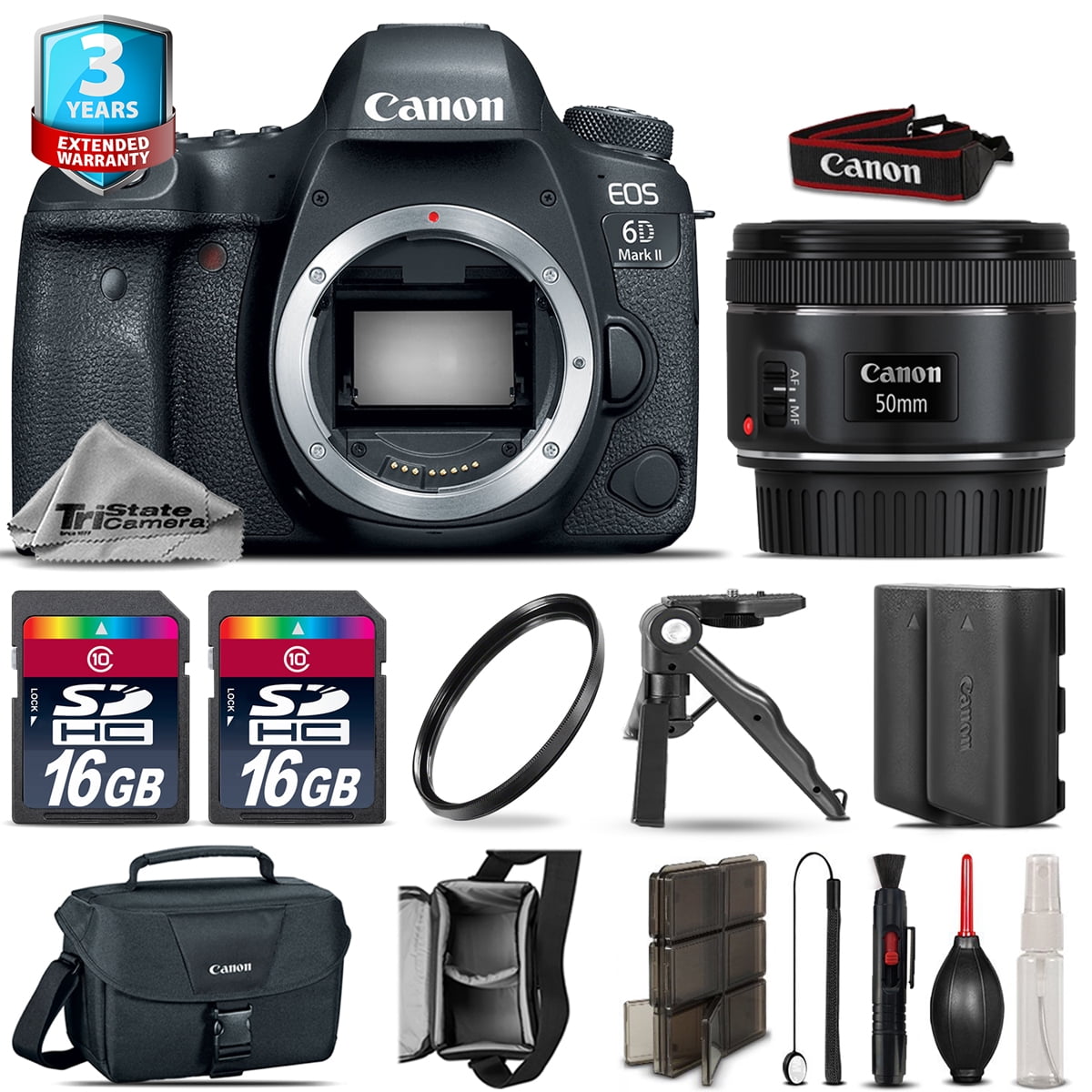 Canon EOS 6D Mark II DSLR Camera + 50mm 1.8 STM + EXT BAT +