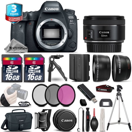 Canon EOS 6D Mark II DSLR Camera + 50mm - 3 Lens Kit + 3yr Warranty - 64GB Kit