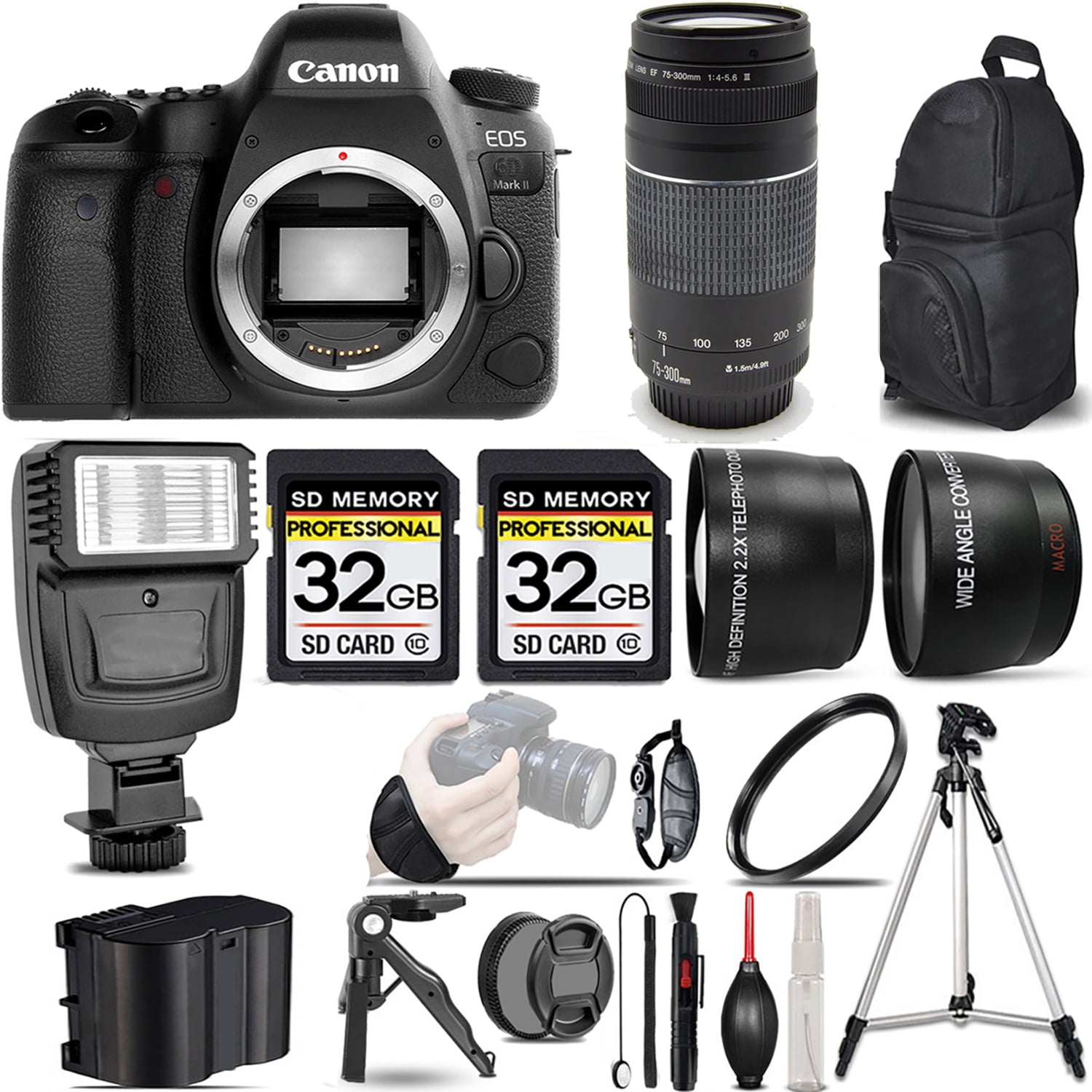 Canon EOS 6D Mark II DSLR Full Frame Camera Bundle with 75-300mm