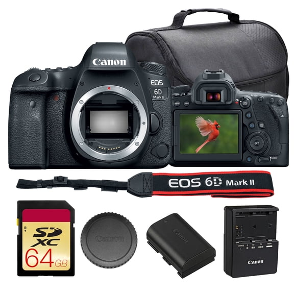 Canon EOS 6D Mark II DSLR Camera Bundle | 26.2MP Full-Frame Sensor, Dual Pixel CMOS AF, Vari-Angle Touchscreen & Full HD Video | Great for Portraits & Travel (1897C002) + 64GB Card + Camera Bag
