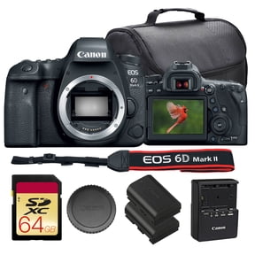 Canon EOS 6D Mark II DSLR Camera Bundle | 26.2MP Full-Frame Sensor, Dual Pixel CMOS AF, Vari-Angle Touchscreen & Full HD Video | Great for Portraits & Travel (1897C002) + 64GB Card + Bag + Battery
