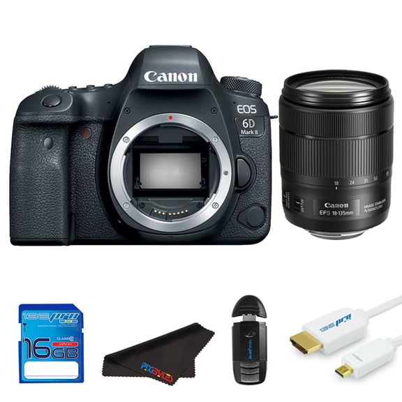 Canon EOS 6D Mark II DSLR Camera + Canon EF-S 18-135mm f/3.5-5.6 IS USM Lens + Pixi Starter Bundle Kit