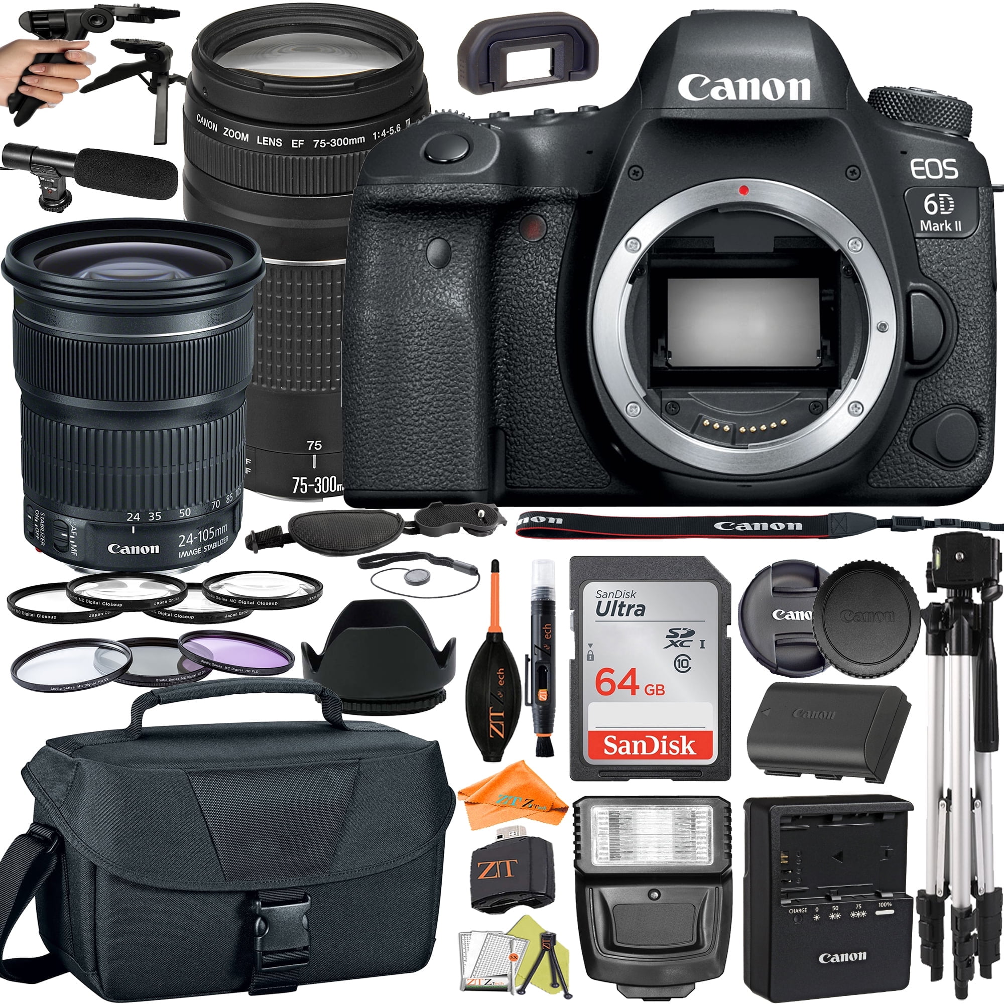 Canon EOS 6D Mark II DSLR Camera with 24-105mm + 75-300mm Lens + 