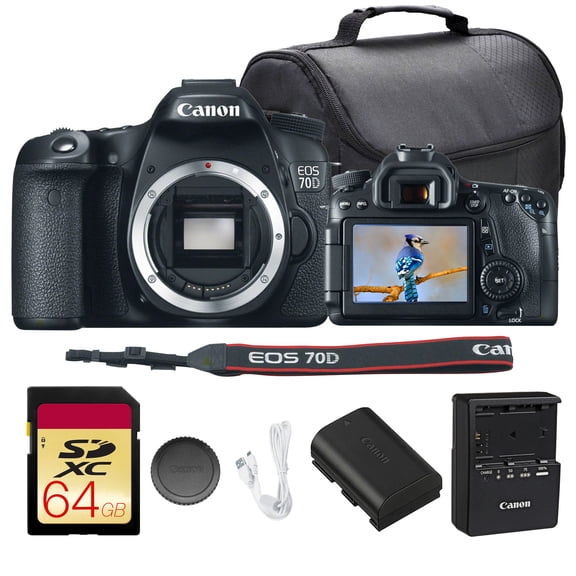 Canon EOS 70D DSLR Camera Bundle | 20.2MP APS-C Sensor, Dual Pixel CMOS AF, DIGIC 5+ Processor & Vari-Angle Touchscreen | Great for Video & Vlogging (8469B002) + 64GB Card + Camera Bag