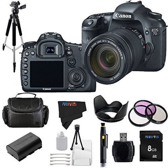 Canon EOS 7D 18 MP CMOS Digital SLR Camera with 18-135mm f/3.5-5.6 IS UD Standard Zoom Lens + Pixi-Basic Accessory Bundle