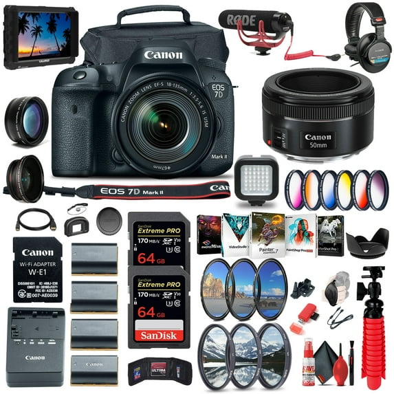 Canon EOS 7D Mark II DSLR Camera W/ 18-135mm F/3.5-5.6 IS USM Lens & W-E1 + More (International Version)