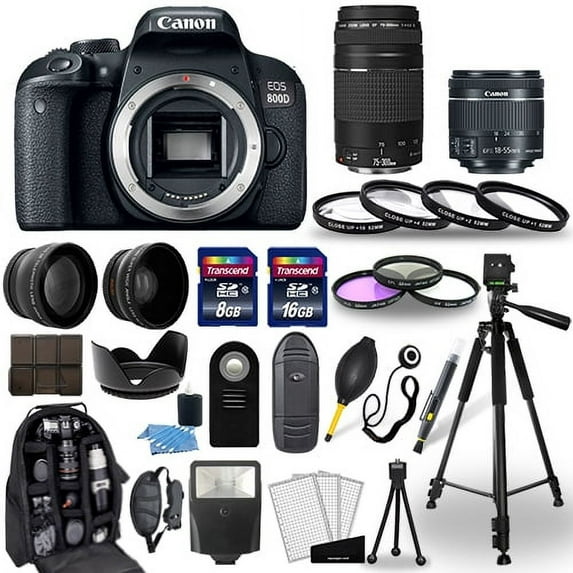 Canon EOS 800D DSLR Camera + 18-55mm STM + 75-300mm + 30 Piece Accessory Bundle - International Version