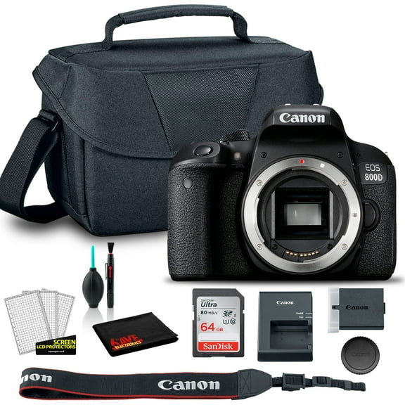 Canon EOS 800D DSLR Camera (Body Only) (1894C001AA) + EOS Bag + Sandisk Ultra 64GB Card + Clean and Care Set (International Model)