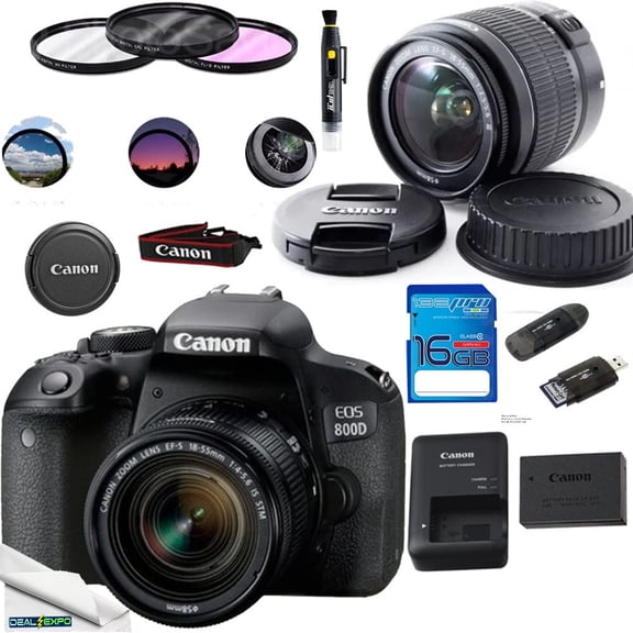 Canon EOS 800D Digital SLR Camera with 18-55 IS STM Lens Black - Deal-Expo Essential Accessories Bundle
