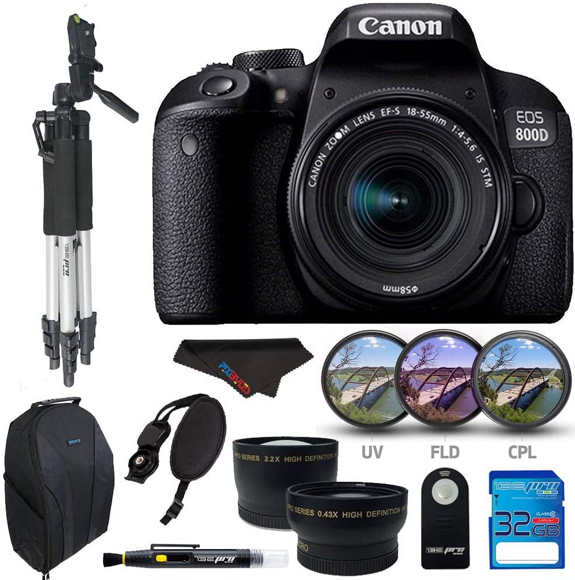 Canon EOS 800D with EF-S 18-55 is STM, 32GB Memory Card, Tripod, SLR Backpack and Pixi-Accessory Bundle - image 1 of 5