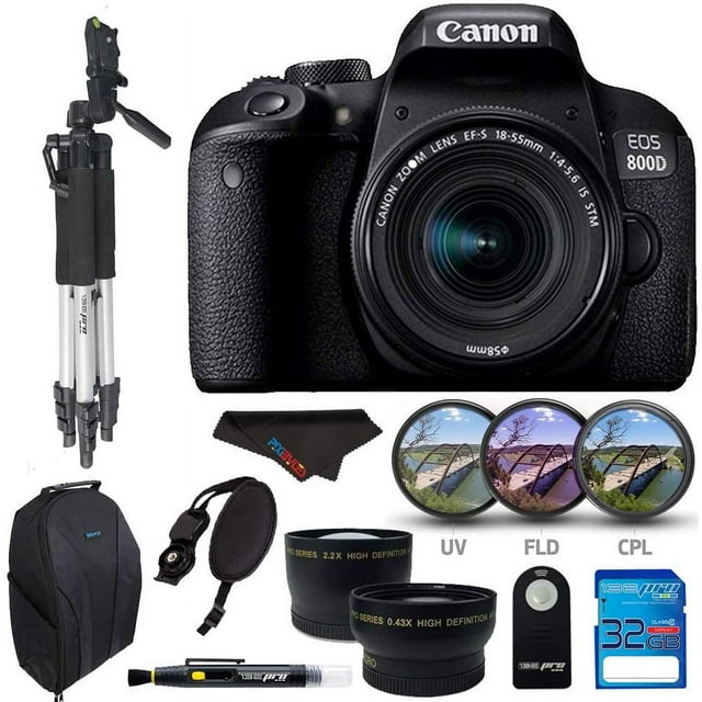 Canon EOS 800D with EF-S 18-55 is STM, 32GB Memory Card, Tripod, SLR Backpack and Pixi-Accessory Bundle