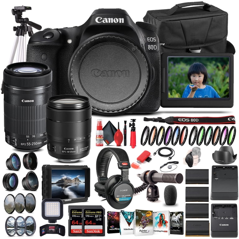 Canon EOS 80D Camera W/ 18-135mm Lens and EF-S 55-250mm Lens - Pro