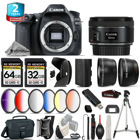 Canon EOS 80D DSLR + 50mm f/1.8 IS STM + 6PC Graduated Filter - 96GB Bundle (International Version)