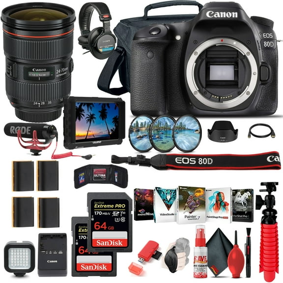 Canon EOS 80D DSLR Camera (Body Only) (1263C004) + 4K Monitor + Canon EF 24-70mm (International Version)