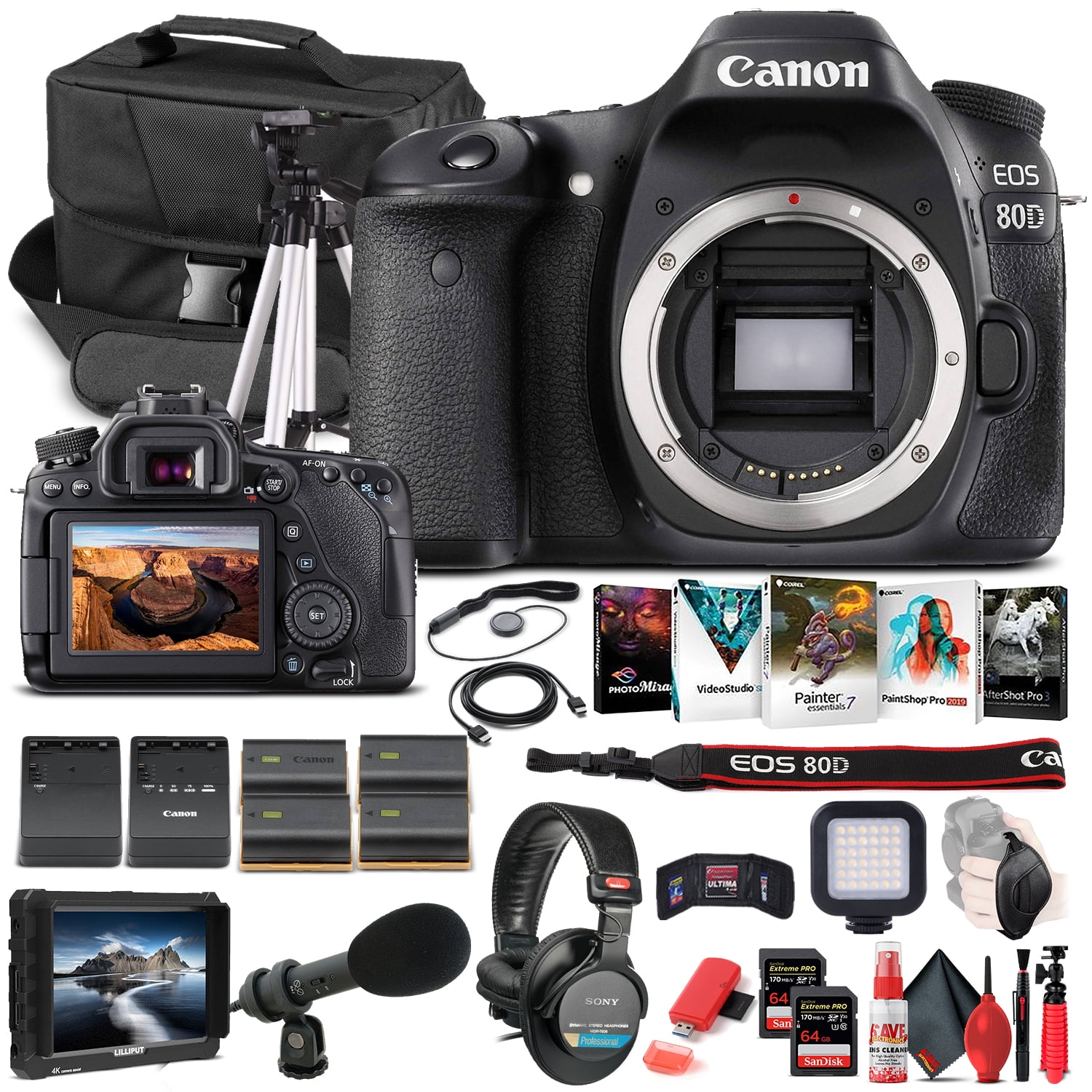 Canon EOS 80D DSLR Camera Body Only 1263C004 - Pro Bundle