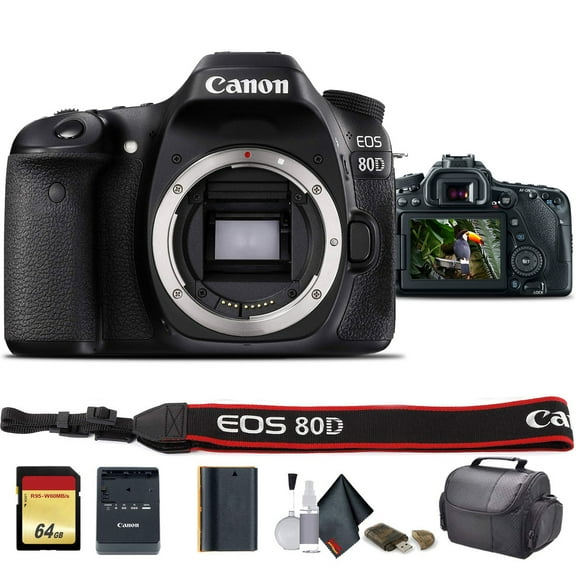 Canon EOS 80D DSLR Camera (International Model) - Starter Bundle with 64GB Memory Card, Padded Case, and Cleaning Kit(International Model)