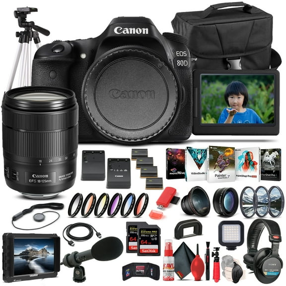 Canon EOS 80D DSLR Camera W/ 18-135mm Lens 1263C006 - Pro Bundle (International Version)