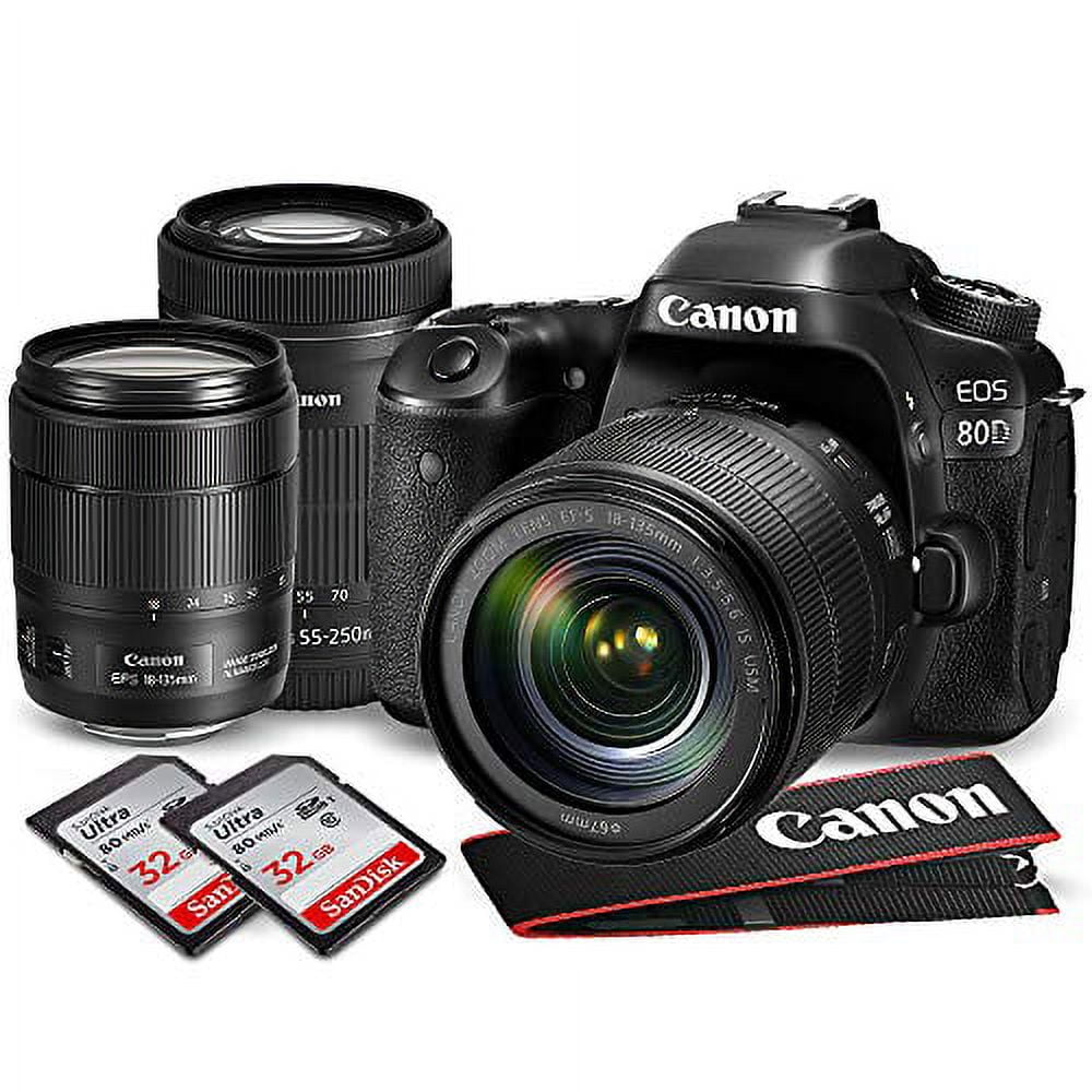 Canon EOS 80D DSLR Camera with EF-S 18-135mm f/3.5-5.6 is USM Lens and Canon  EF-S 55-250mm f/4-5.6 is STM Lens Along with 2x 32GB SDHC - Walmart.com