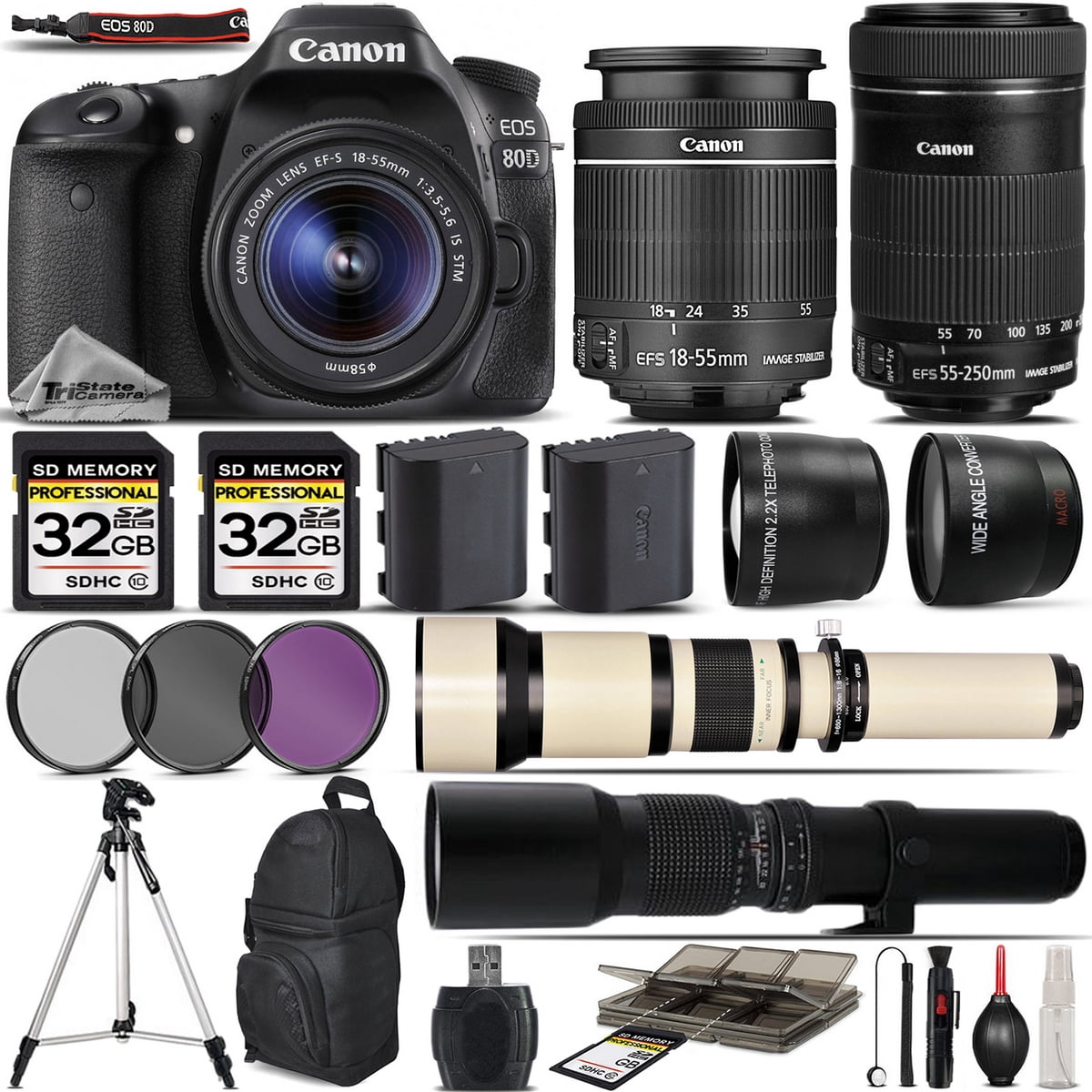 Canon EOS 80D Digital SLR WiFi Camera + 18-55mm + 55-250mm IS STM 