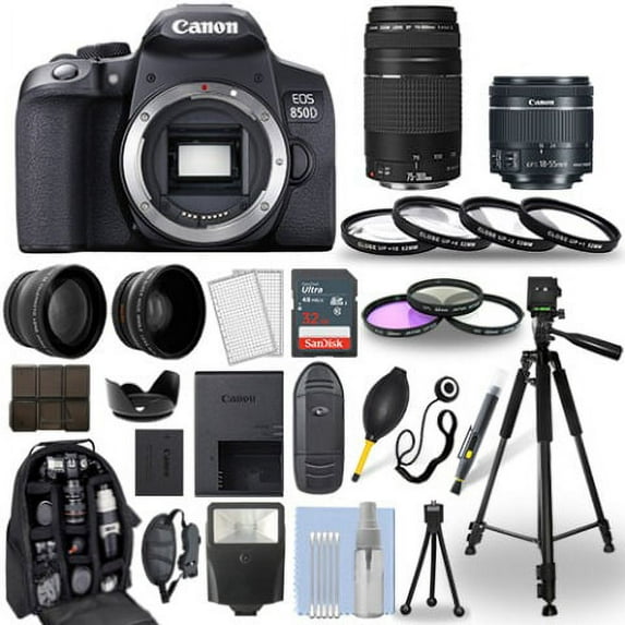 Canon EOS 850D DSLR Camera + 18-55mm STM + 75-300mm + 30 Piece Accessory Bundle - International Version