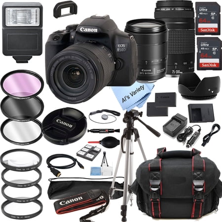 Canon EOS 850D Rebel T8i DSLR Camera w/ 18-135mm f/3.5-5.6 is USM Zoom Lens + 75-300mm F/4-5.6 III Lens + 128GB Memory + Case + Tripod + Filters 37pc Bundle (International Version) price history and forecast - Canon canon EOS 850D