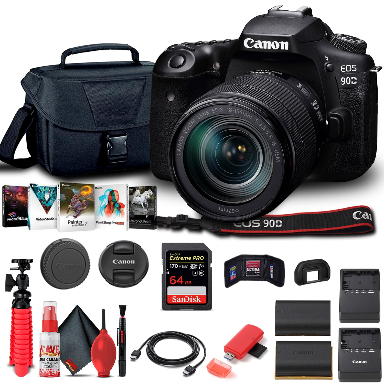 Canon EOS 90D DSLR Camera with 18135mm Lens (3616C016), 64GB Memory