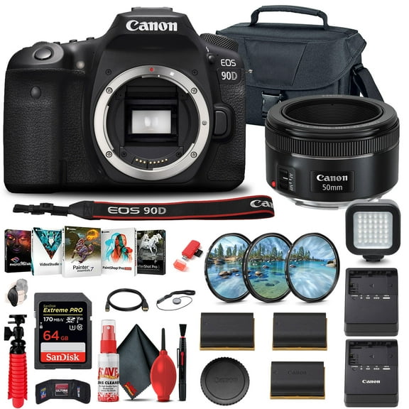 Canon EOS 90D DSLR Camera Kit (Body Only) (3616C002) with Canon EF 50mm f/1.8 STM Lens, 64GB Extreme PRO SD Card, Accessories & More (International Version)